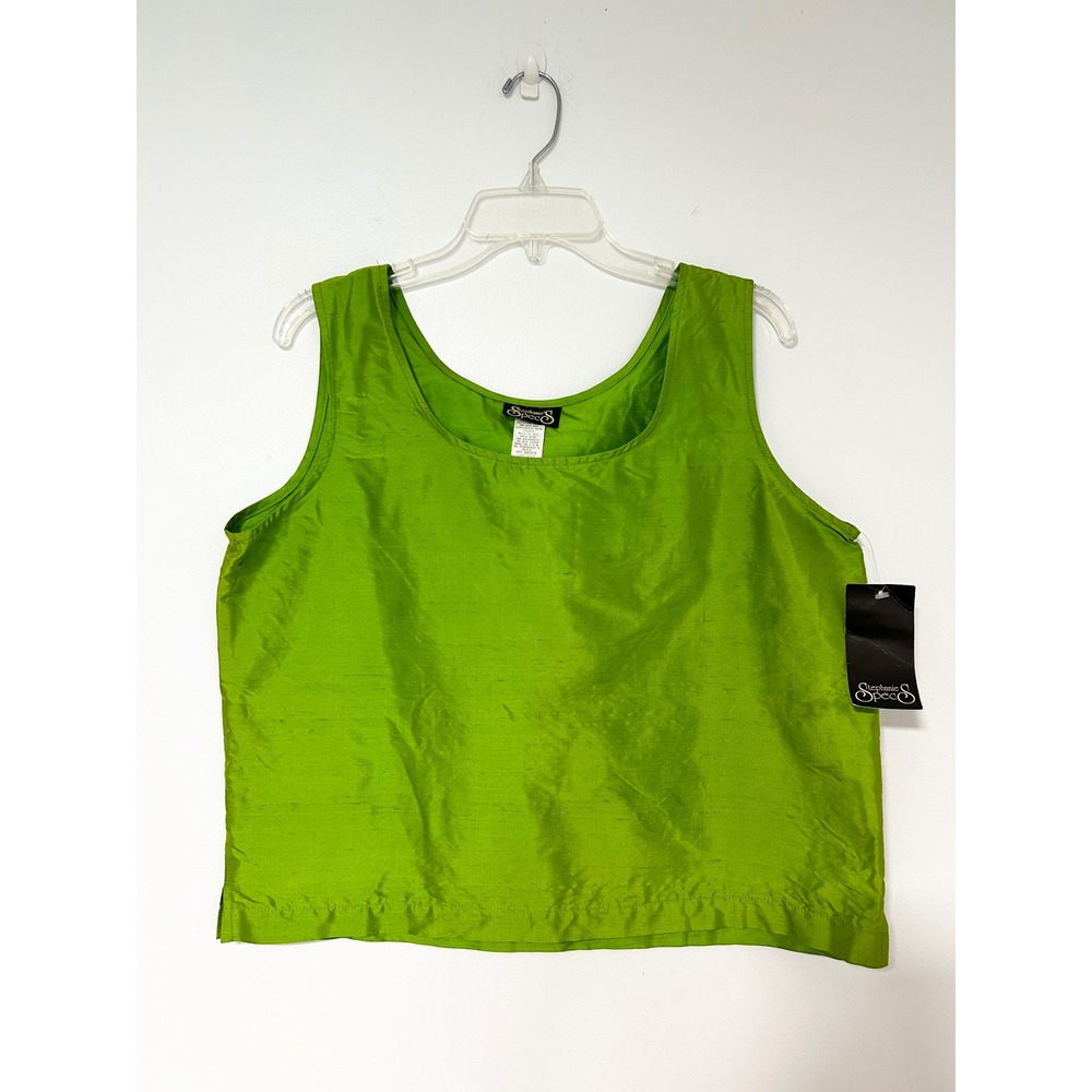 Stephanie Specs Womens 100% Silk Tank Top Lime Green Scoop Neck Shell Large NWT